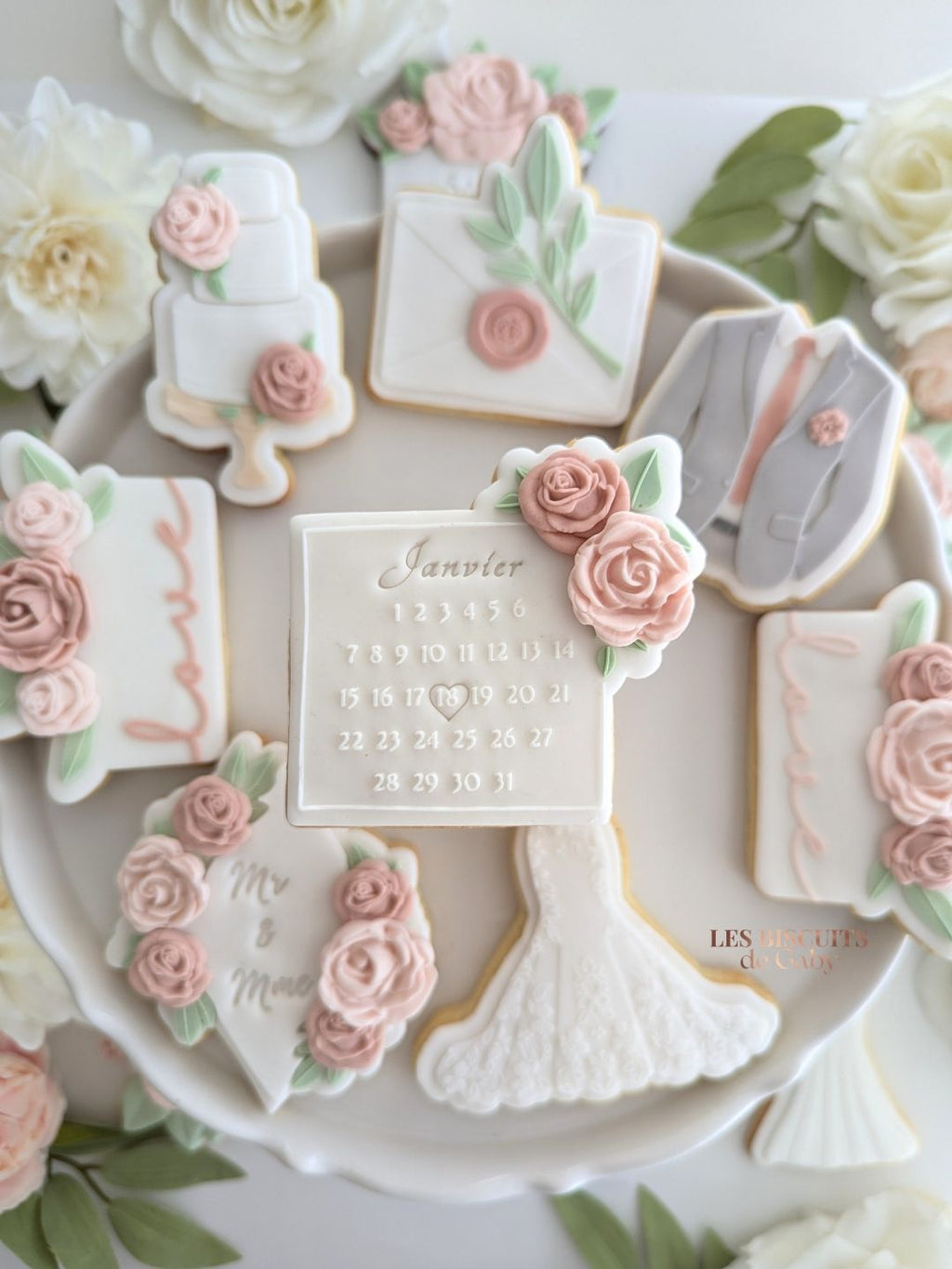 Collection Mariage "Sauge et rose poudré" - Les Biscuits de Gaby