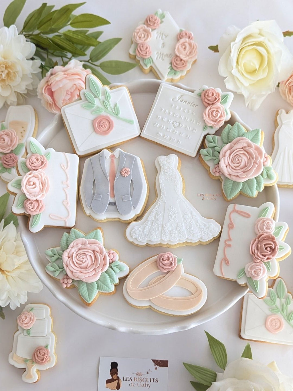 Collection Mariage "Sauge et rose poudré" - Les Biscuits de Gaby