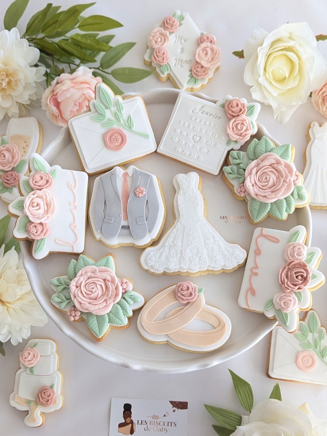Collection Mariage "Sauge et rose poudré" - Les Biscuits de Gaby