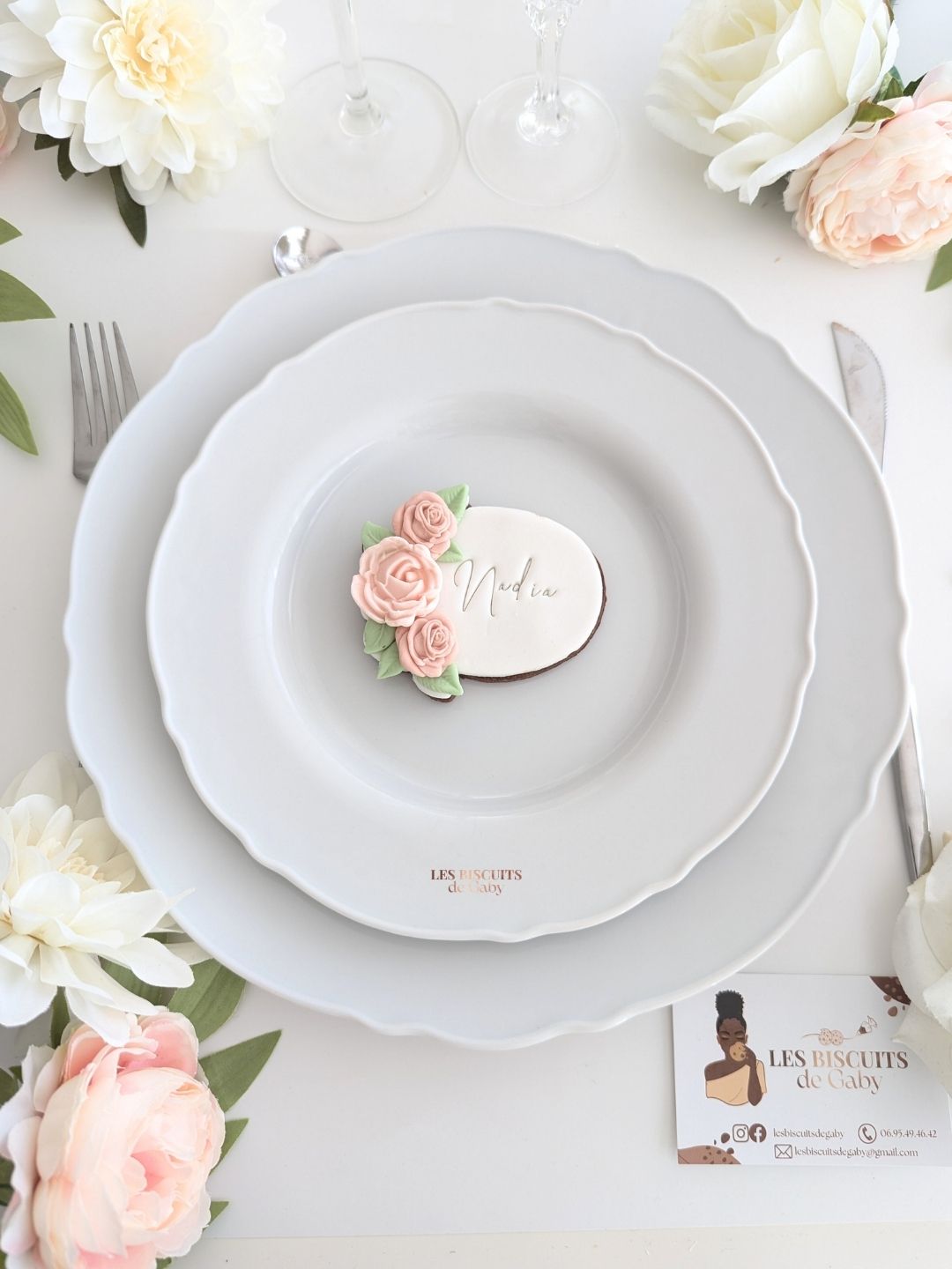 Marque-place "Sauge et rose poudrée" - Les Biscuits de Gaby